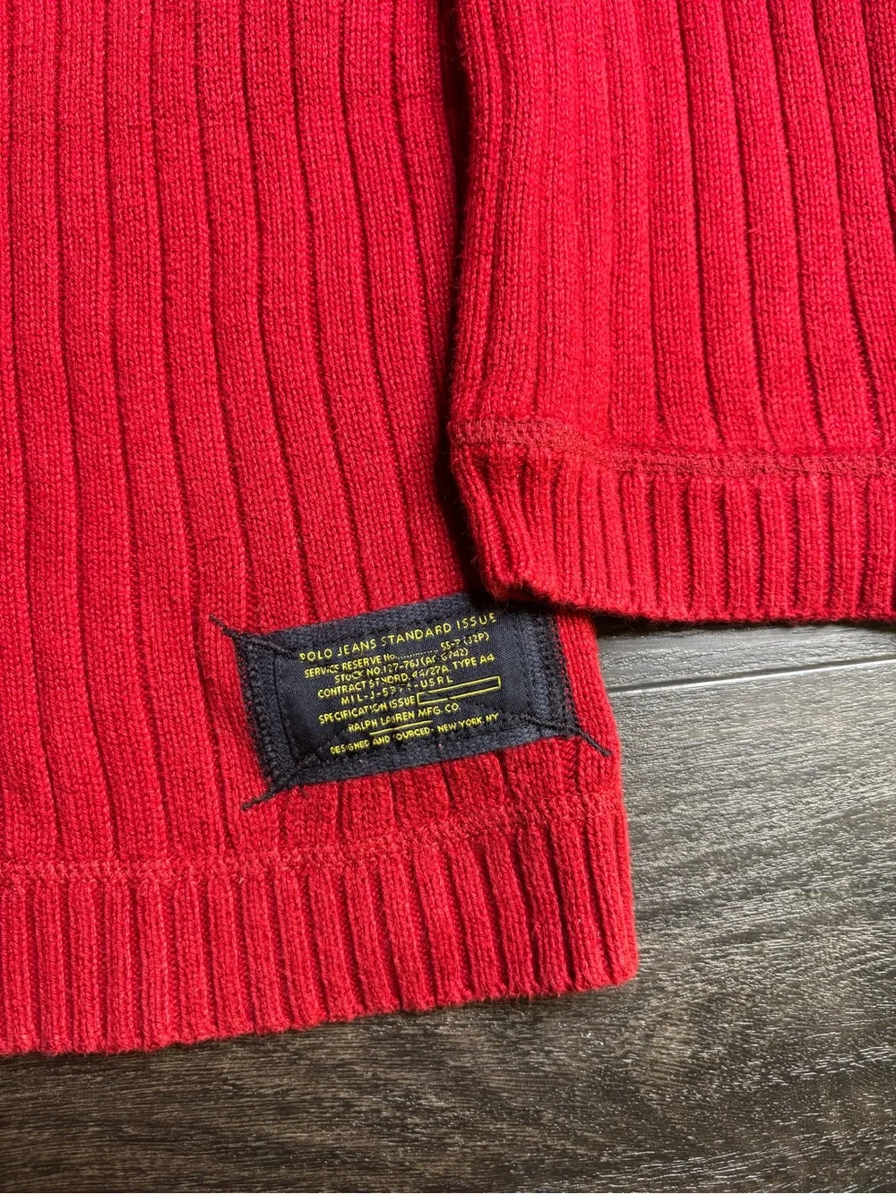 VTG Polo Jeans Co Standard Issue Men's L Red Ribbed Sweater Ralph Lauder MFG